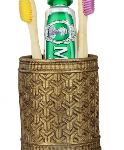 Diş Fırçalığı Tezgah Üstü Altın Eskitme Renk Diş Fırçası Standı Y Desenli Model